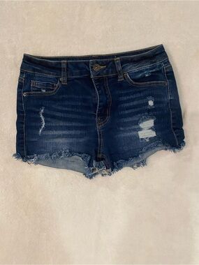Wax Jean Dark Indigo Distressed Frayed Hem Shorts